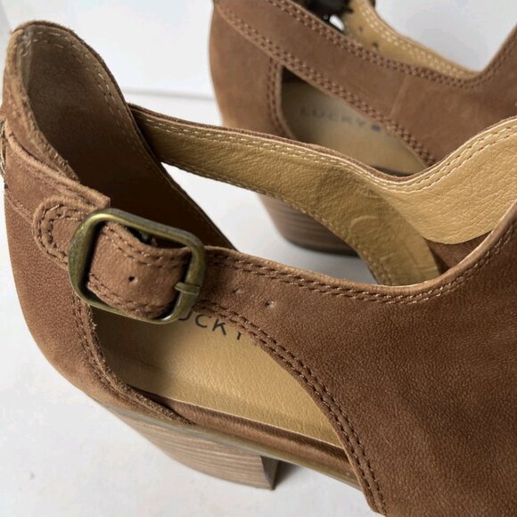 Lucky Brand Barimo Brown Suede Peep Toe Booties 8 - Picture 6 of 15